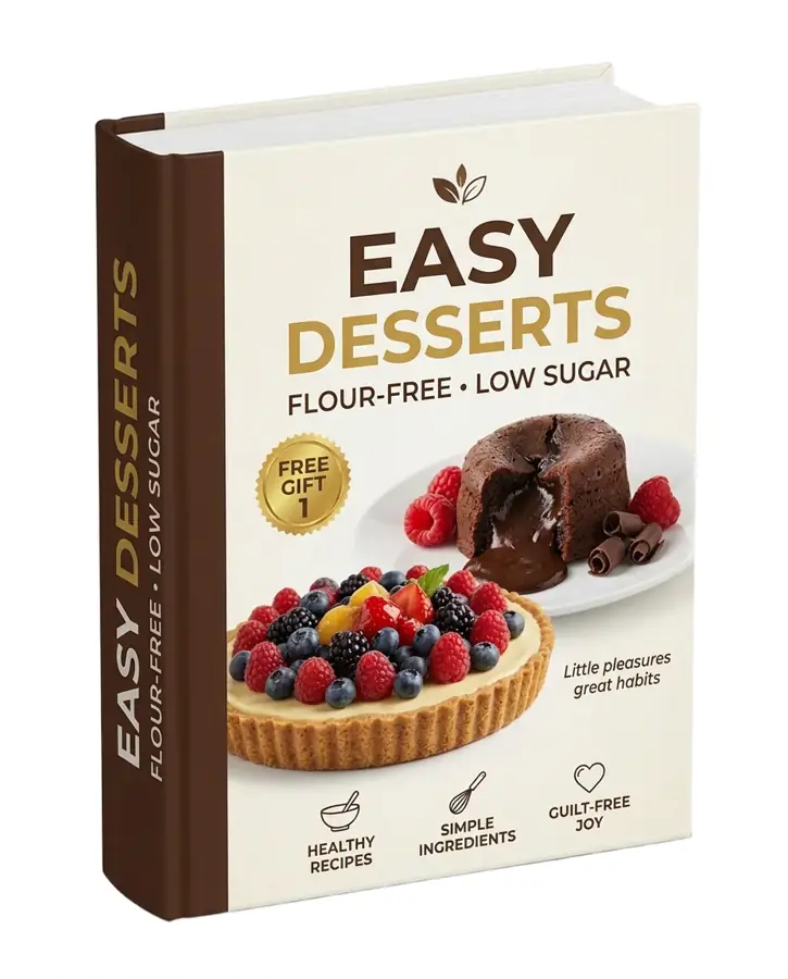 A 3D dessert book with berry and chocolate cake on the cover