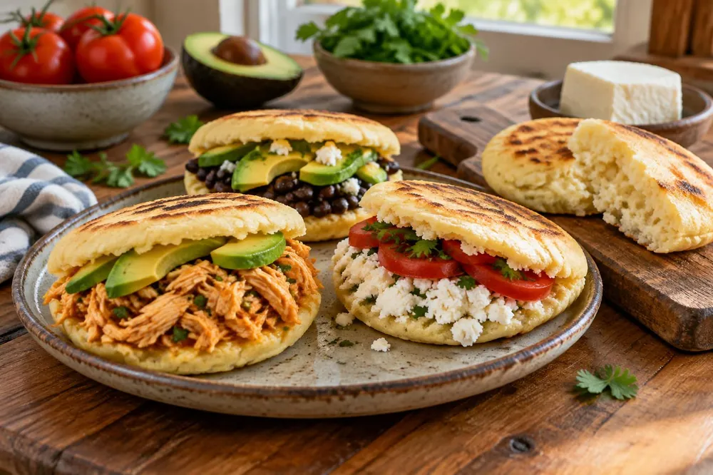 Homemade arepas with fresh fillings